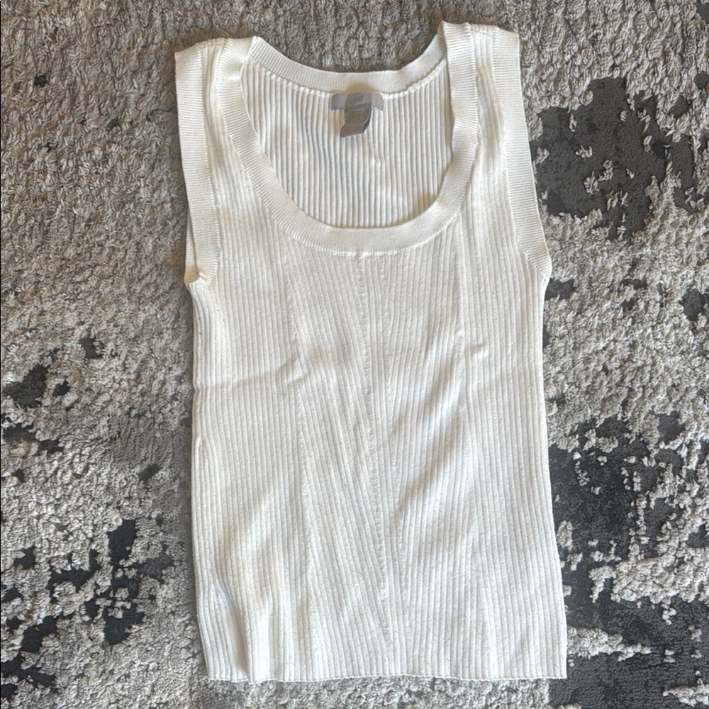 Sleeveless Ribbed Knit Top - Cream H&M